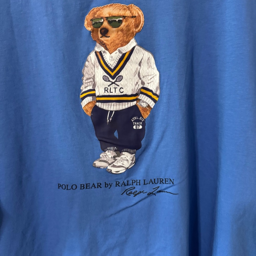 Polo Ralph Lauren Tennis Sweater Polo Bear T-Shirt Blue Short Sleeve Cotton-XXL - Picture 4 of 9